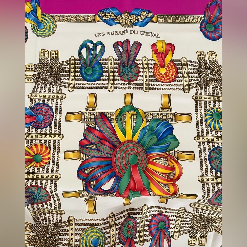 HERMES Les Rubans Du Cheval Silk Scarf by Joachim Metz Rare EUC 1988--93 - Picture 7 of 17